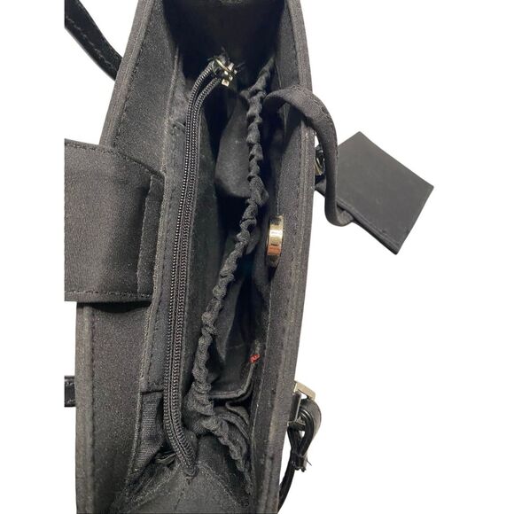 Black Mini Structured Shoulder Bag Gold Hardware Faux Leather Purse Handbag - Picture 4 of 16